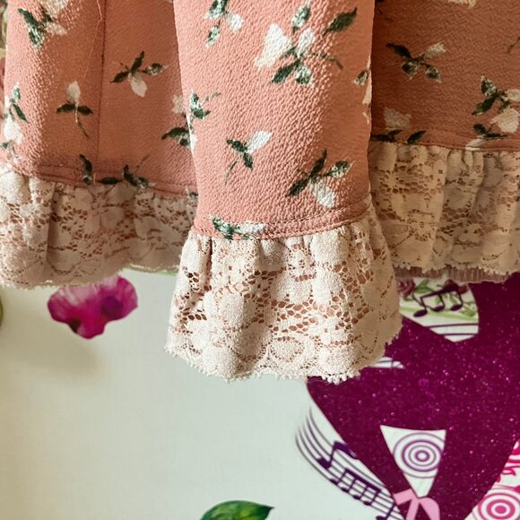 Monteau Girl 14 XL Dusty Rose Pink Floral Flared Dress Crochet Lace - Picture 5 of 6